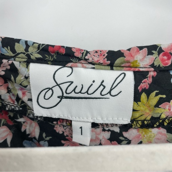 Swirl Floral Boho peasant Balloon Sleeve Blouse Sz M tie neck tassels - Picture 2 of 6